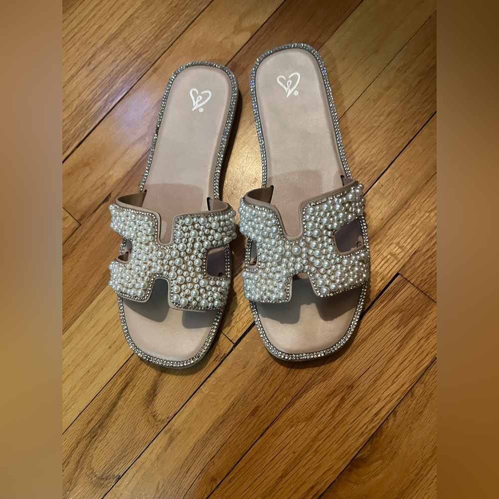 Pearl Embellished Slide Sandals